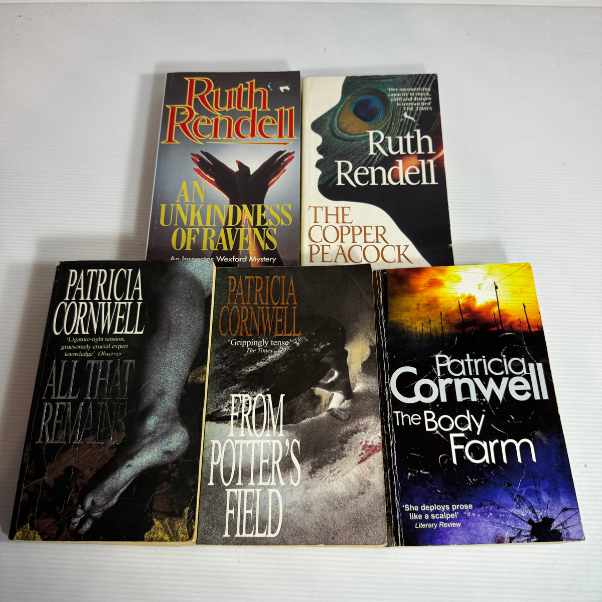 Crime Suspense Bundle x 5 : The Copper Peacock & An Unkindness of Ravens - Ruth Rendell, The Body Farm, From Potter's Field & All That Remains - Patricia Cornwell (3446)