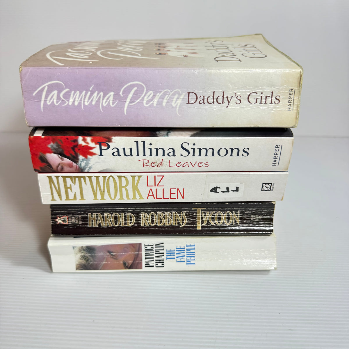 Contemporary Fiction Bundle x 5 : Red Leaves - Paullina Simons, Network - Liz Allen, Daddy's Girls - Tasmina Perry, Tycoon - Harold Robbins, The Fame People - Patrice Chaplin (3407)