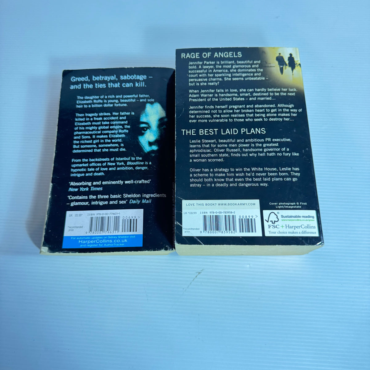 Sidney Sheldon Bundle x 2 Books 3 x Stories : Rage of Angels, The Best Laid Plans, Bloodline (3464)
