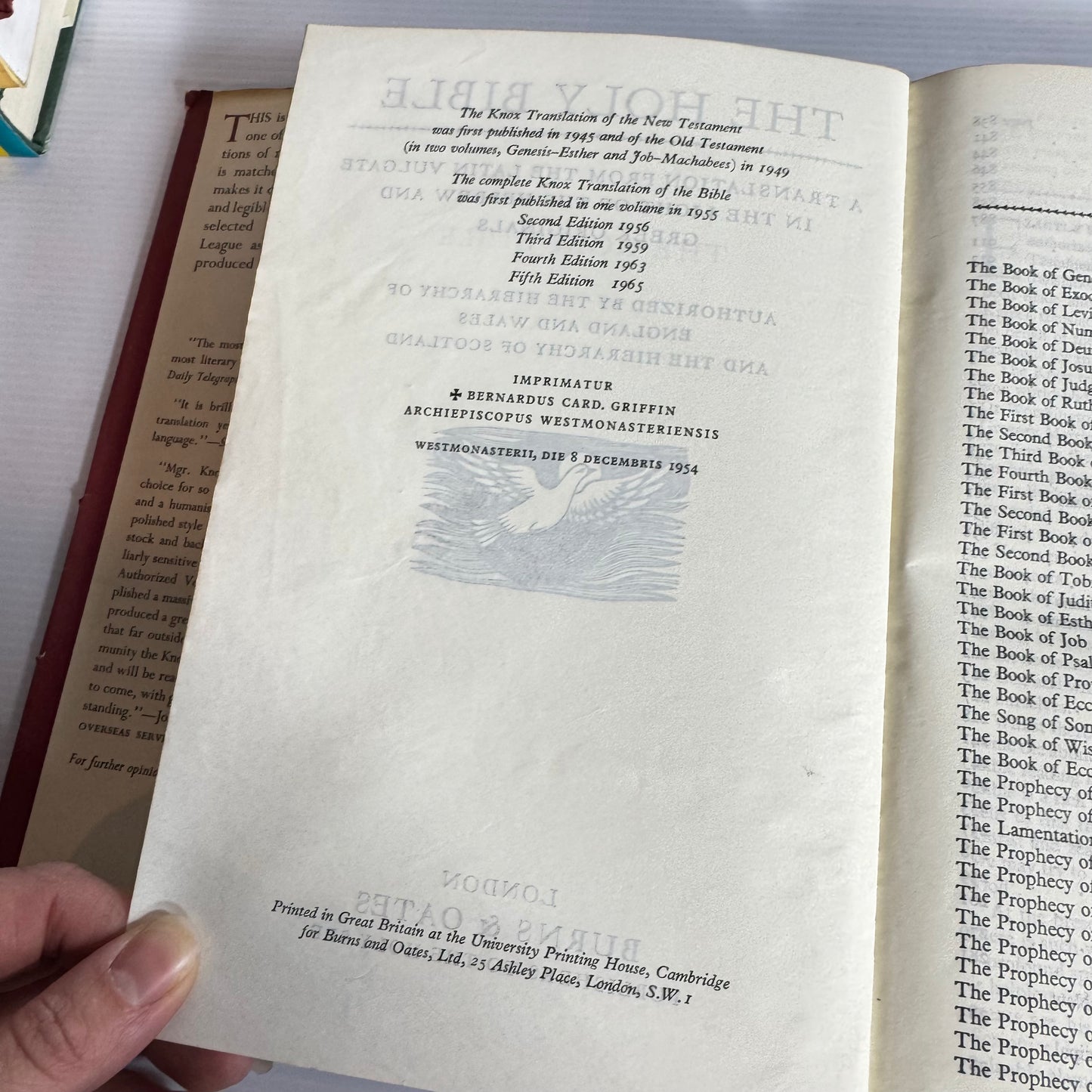 The Holy Bible : Translated from the Latin Vulgate in the Light of the Hebrew and Greek by Ronald Knox (Vintage 1965 Fifth Edition)