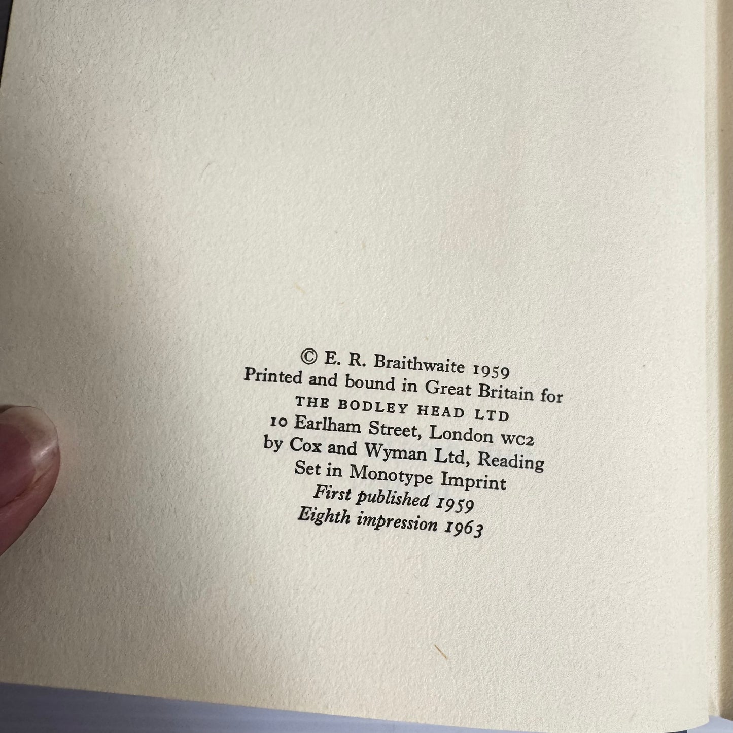 To Sir, With Love - E. R. Braithwaite (Vintage 1963)