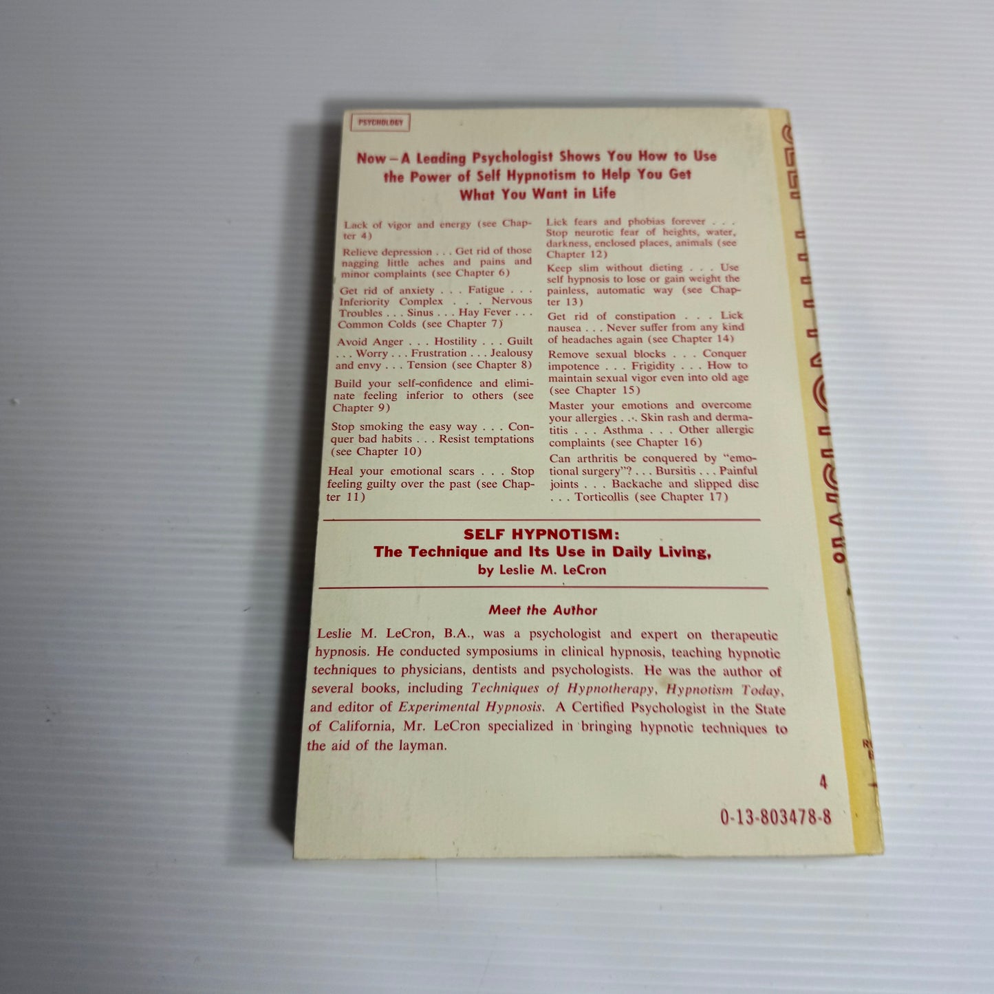 Self Hypnotism : The Technique and Its Use in Daily Living - Leslie M. Lecron (Vintage 1981)