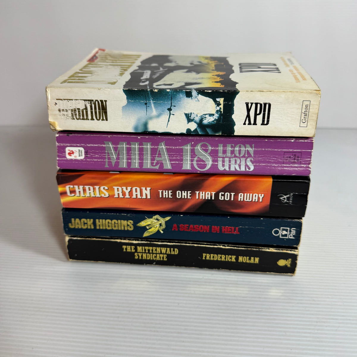 Military Action Bundle x 5 : XPD - Len Deighton, Mila 18 - Leon Uris, the One That Got Away - Chris Ryan, A Season In Hell - Jack Higgins, The Mittenwald Syndicate - Frederick Nolan(3345)