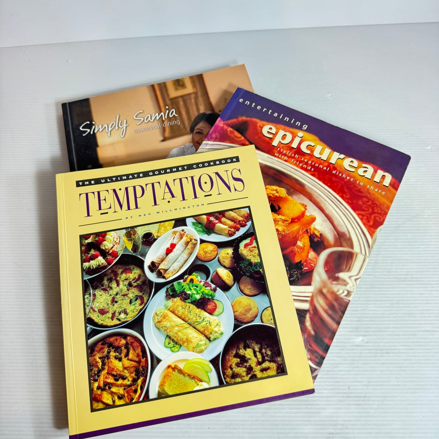 Entertaining Cookbook Bundle x 3 : Temptations - Meg Willmington, Entertaining Epicurean - Catherine Bell, Simply Samia : Essensual Dining - Samia Ahad(2919)