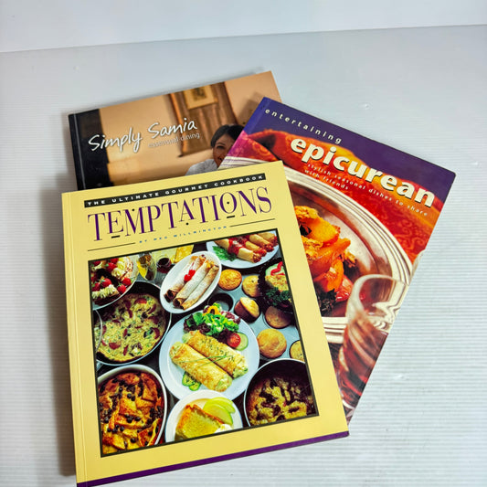 Entertaining Cookbook Bundle x 3 : Temptations - Meg Willmington, Entertaining Epicurean - Catherine Bell, Simply Samia : Essensual Dining - Samia Ahad(2919)