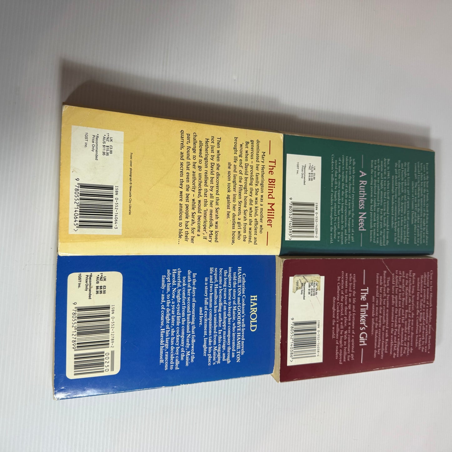 Catherine Cookson Book Bundle x 4 : The Tinker's Girl, Harold, A Ruthless Need, The Blind Miller (3283)