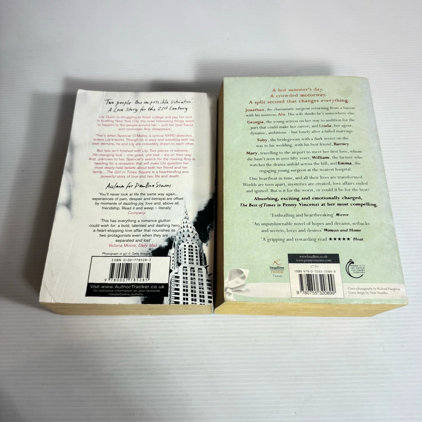 Contemporary Romance Book Bundle x 2 : The Girl in Times Square - Paullina Simons & The Best of Times - Penny Vincenzi (2344)