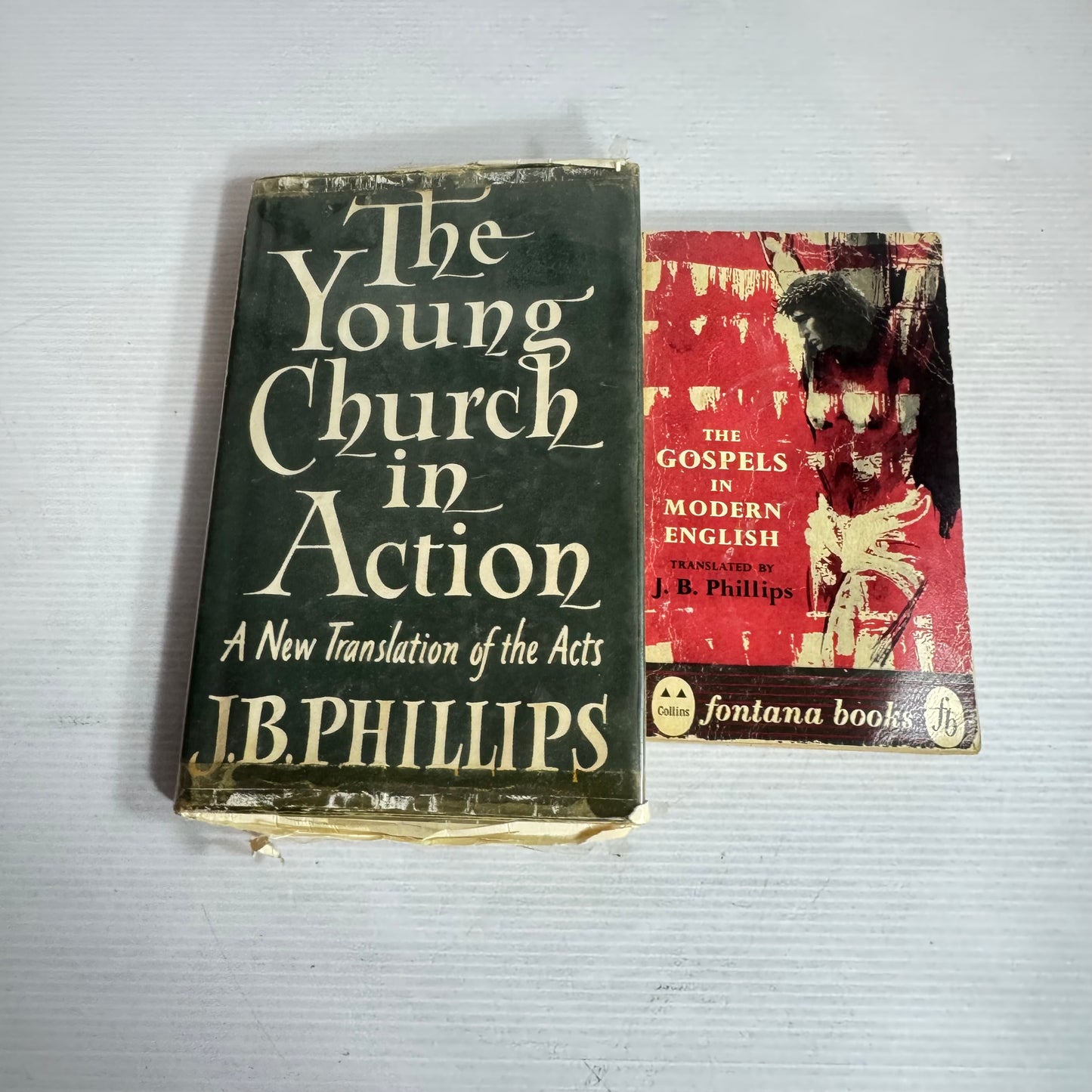 J.B. Phillips Vintage Book Bundle x 2 : The Young Church in Action & The Gospels in Modern English (1959)(2876)