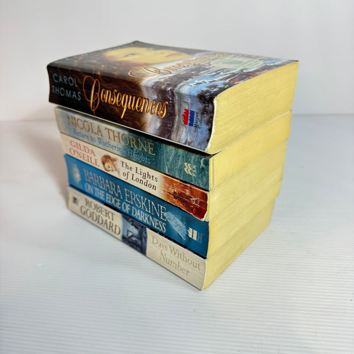 Historical Romance Bundle x 5 : Consequences - Carol Thomas, The Lights of London, Return to Wuthering Heights - Nicola Thorne, On The Edge of Darkness - Barbara Erskine, Days Without Number - Robert Goddard (3369)