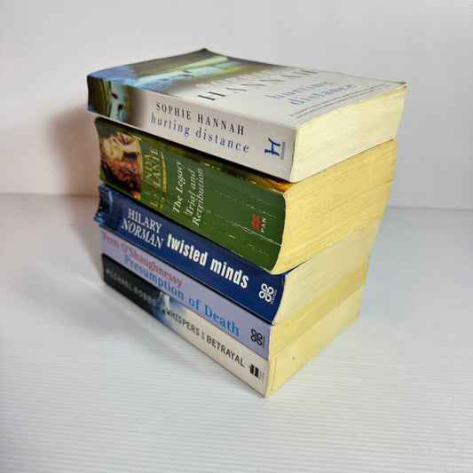 Crime Thriller 5 x Books 6 x Stories : The Legacy ; Trial and Retribution - Lynda LaPlante Omnibus, Hurting Distance - Sophie Hannah, Presumption of Death - Perri O'Shaughnessy, Whispers of Betrayal - Michael Dobbs, Twisted Minds - Hilary Norman (3420)
