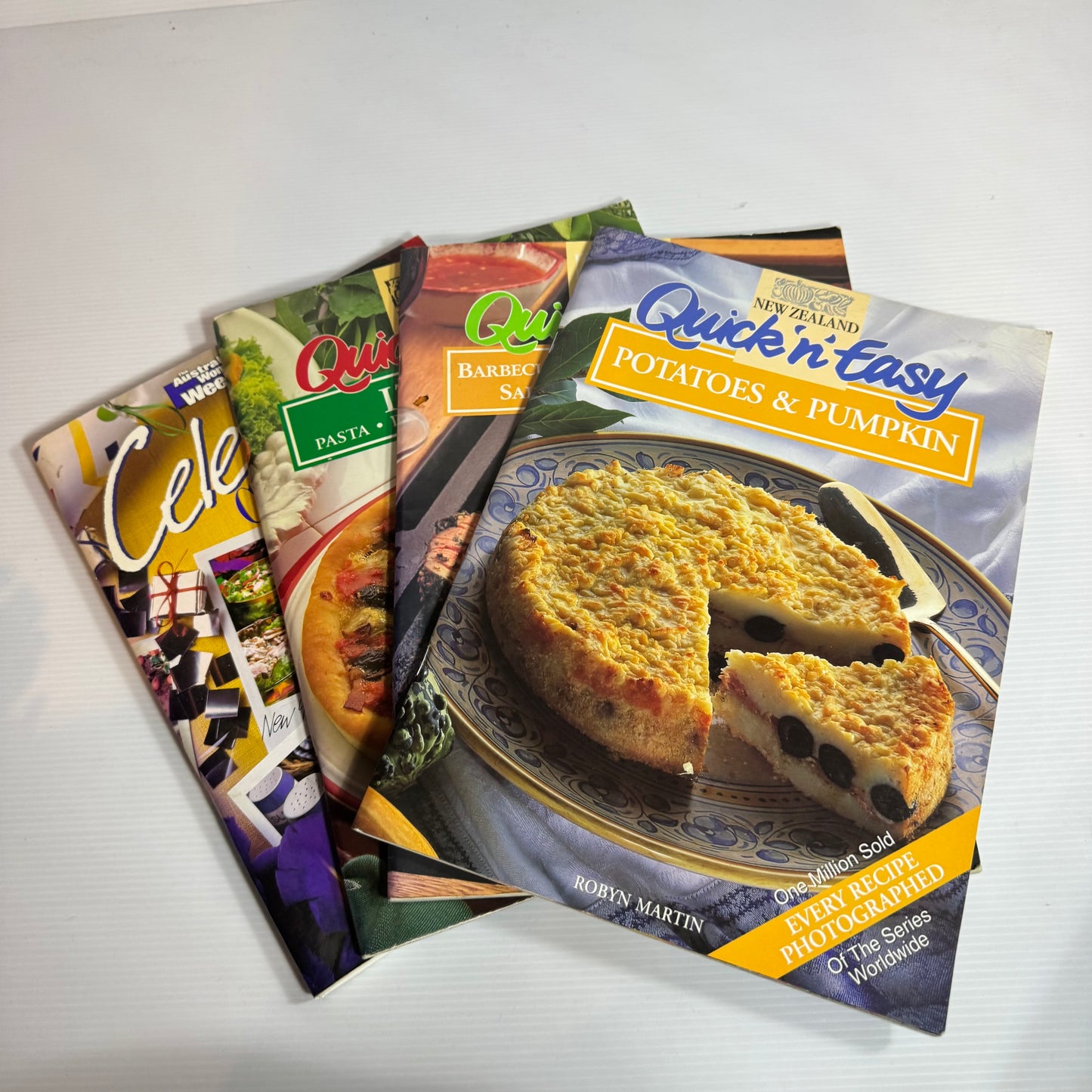 Vintage Cookbook Bundle x 4 Books : The Australian Women's Weekly Celebration Cookbook, Quick 'n' Easy Italian, Barbecues, Potatoes & Pumpkin (3303)