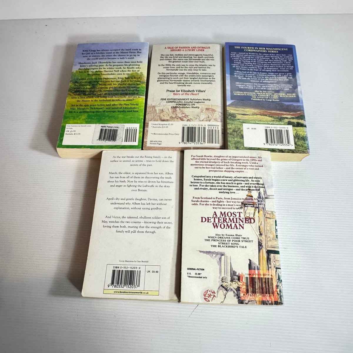 Romance Bundle x 5 : The Normandie Affair - Elizabeth Villars, Arian - Iris Gower, The Most Determined Woman - Emma Blair, Chaff Upon the Wind - Margaret Dickinson, Rosemary For Remembrance - Susan Sallis (3349)