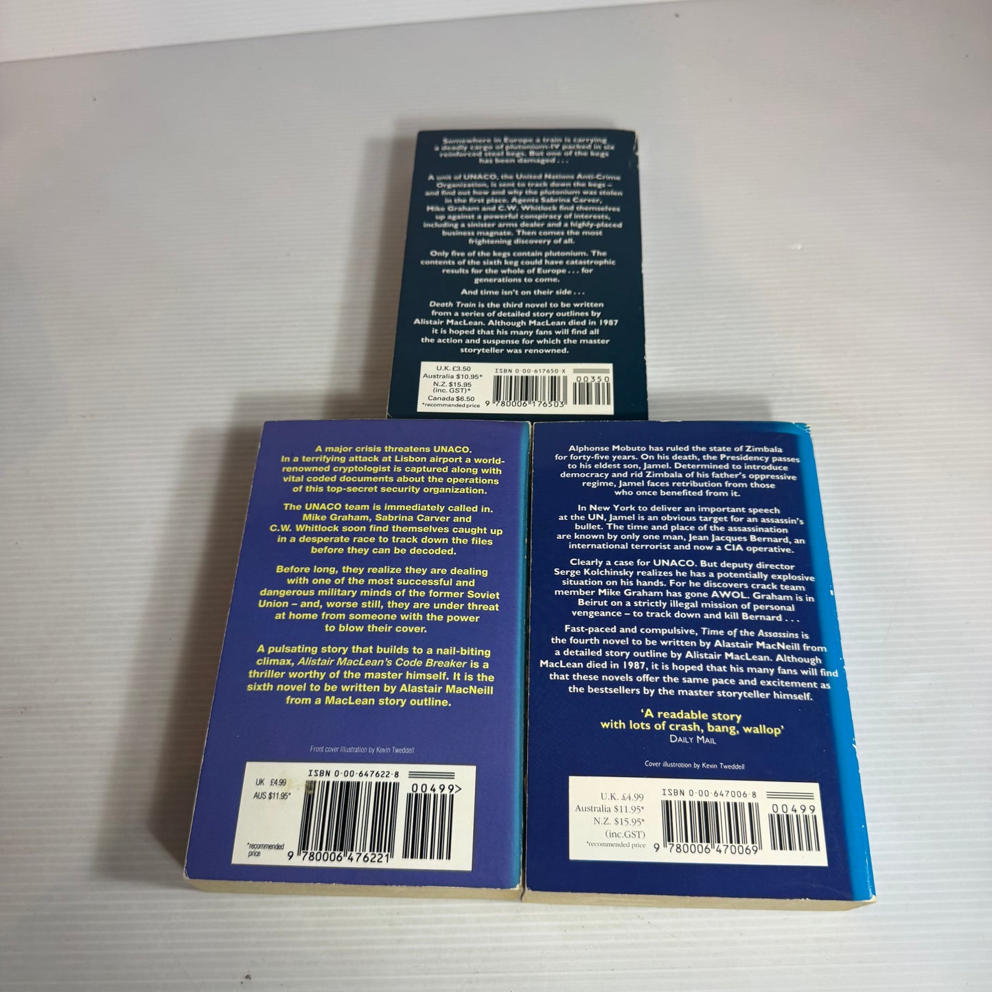 Alastair MacLean Book Bundle x 3 Books : Death Train, Code Breaker, Time of the Assassins (2566)