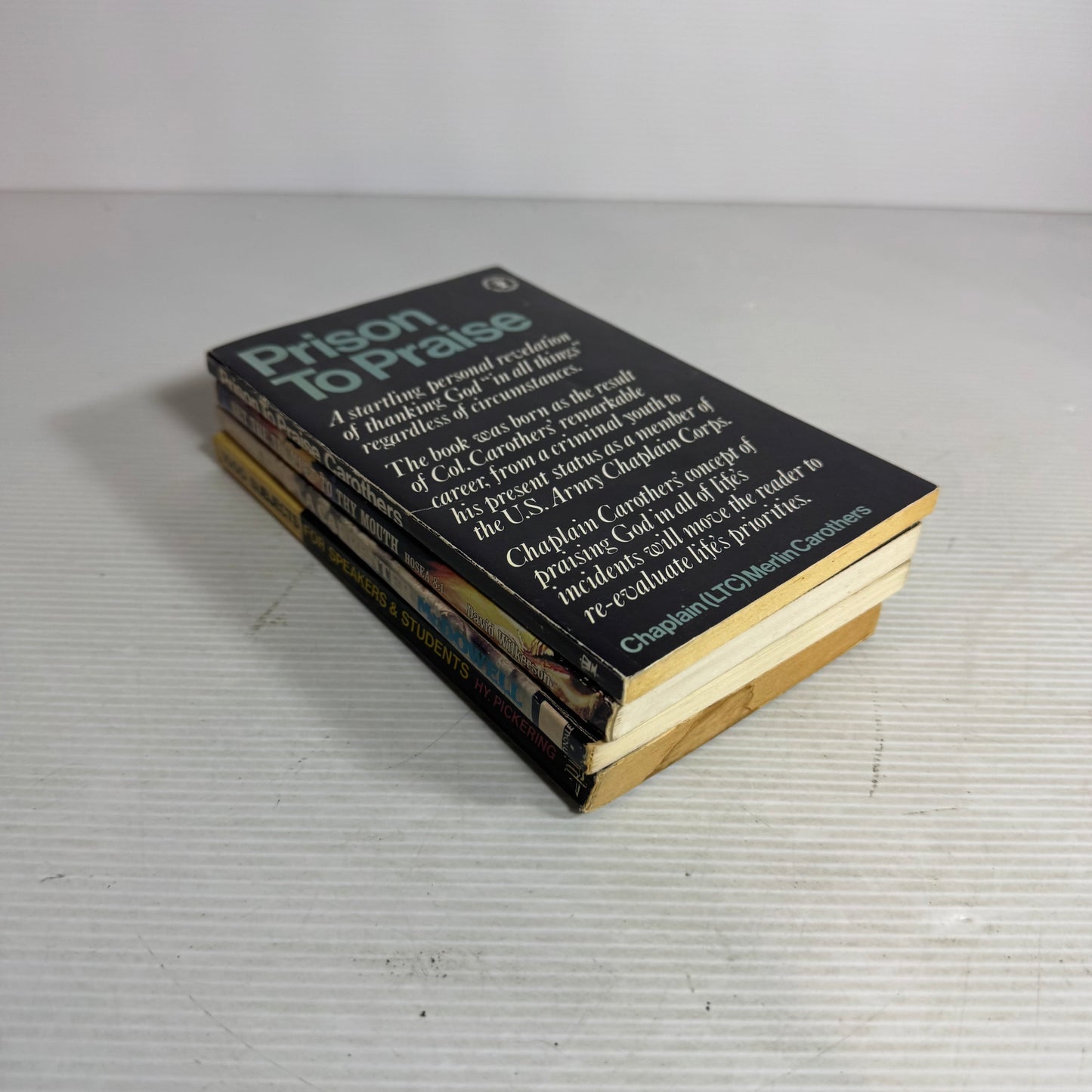 Vintage Christian Book Bundle x 4 : 1000 Subjects for Speakers and Students, More Than a Carpenter, Set the Trumpet to Thy Mouth, Prison to Praise(2899)