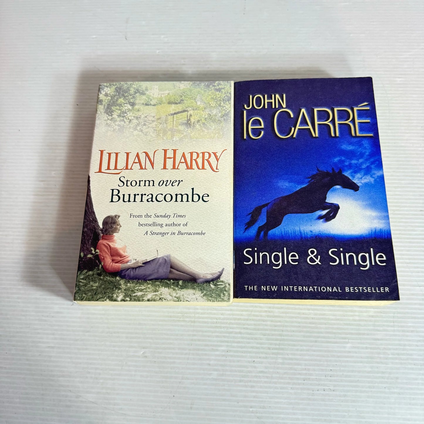 Spy Fiction Book Bundle x 2 Books : Single & Single - John Le Carre & Storm over Burracombe - Lillian Harry (713)