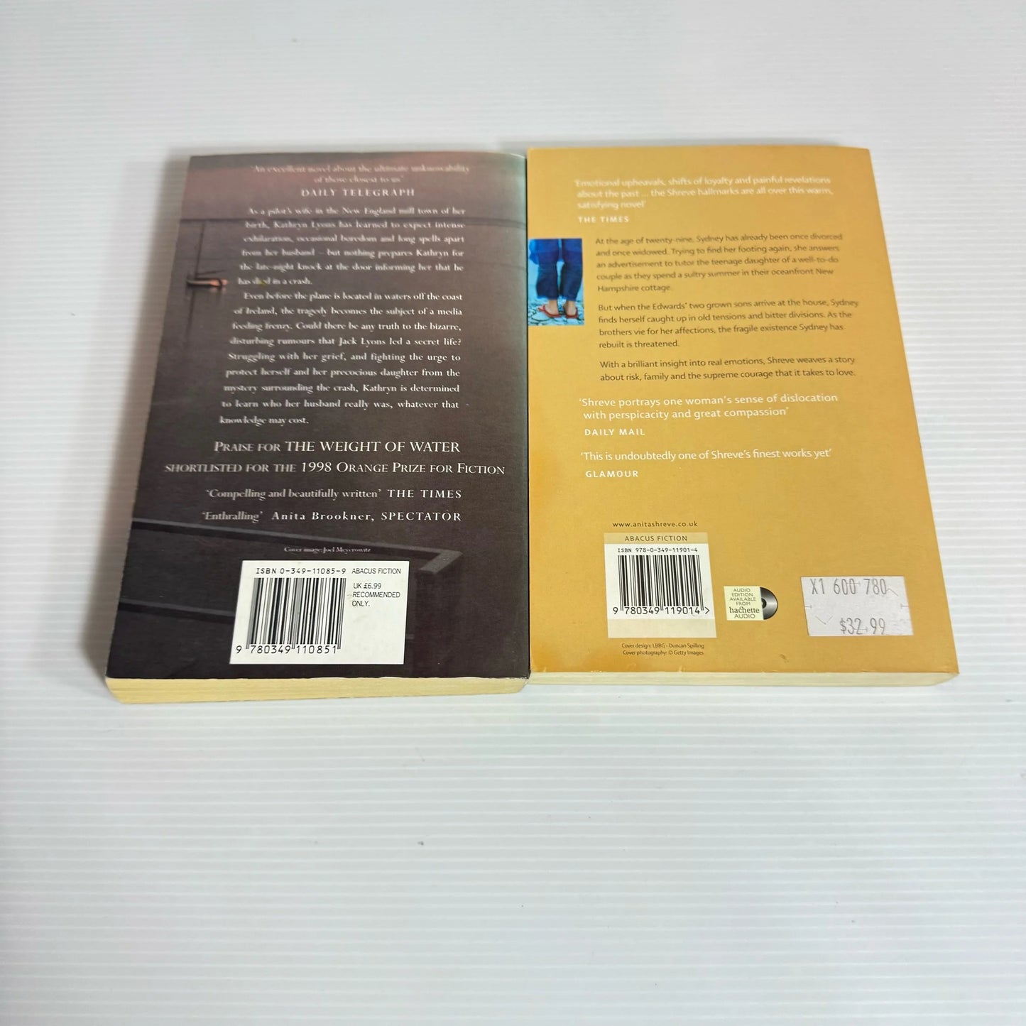 Anita Shreve Book Bundle x 2 Books : Body Surfing & The Pilots Wife (2161)
