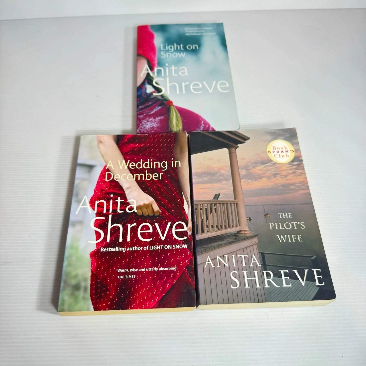 Anita Shreve Book Bundle x 3 : Light On Snow, A Wedding in December, The Pilot's Wife (2304)