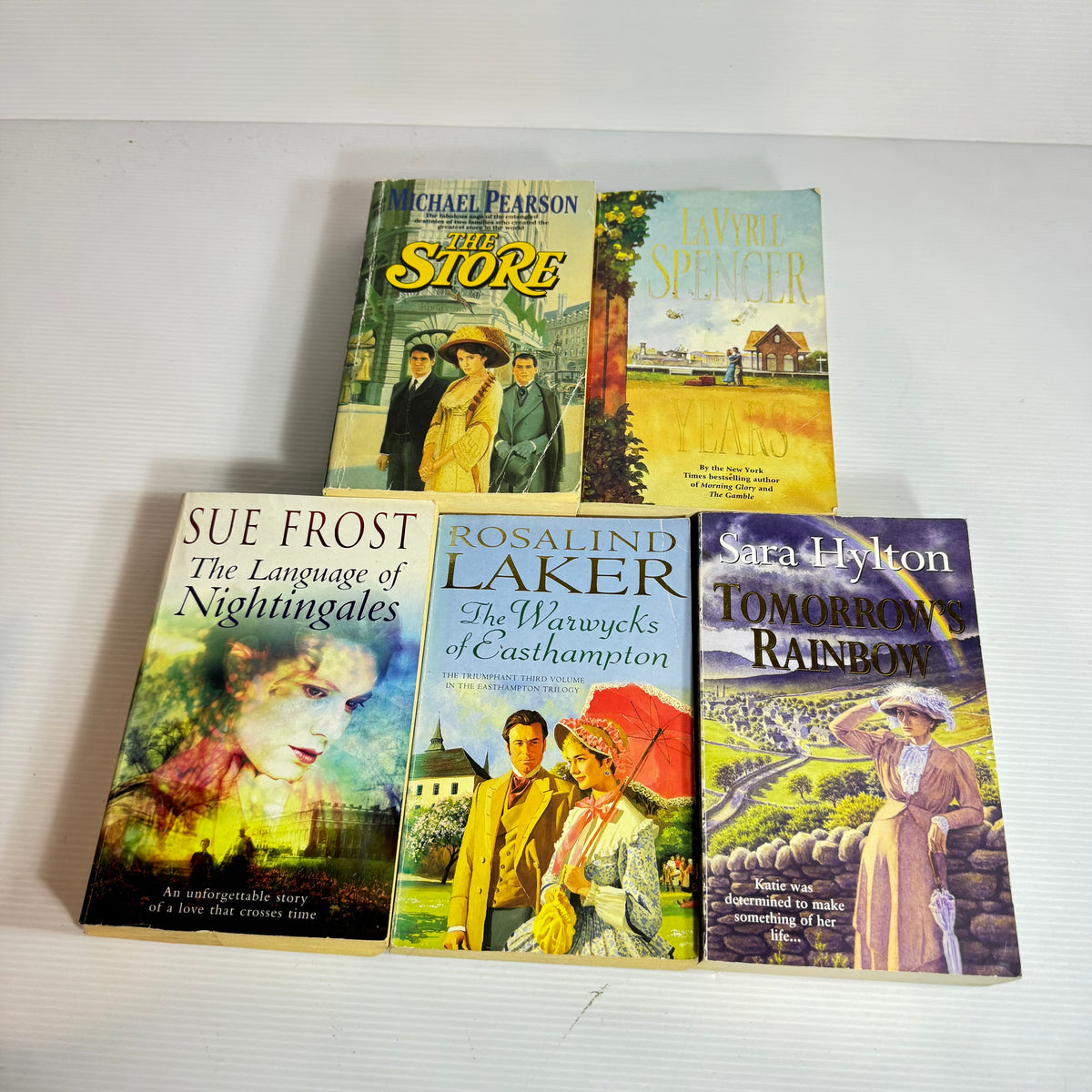 Historic Romance Bundle x 5 : Years - LaVyrle Spencer, The Store - Michael Pearson, The Language of Nightingales - Sue Frost, The Warwyks of Easthapton - Rosalind Laker, Tomorrow's Rainbow - Sara Hylton (3348)