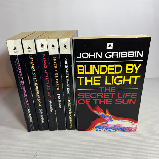 John Gribbin Vintage Science Book Bundle x 6 : Hot House Earth, In Search of the Double Helix, Cosmic Coincidences, Blinded By the Light, In Search of Schrodinger's Cat, In Search of the Edge of Time (2950)