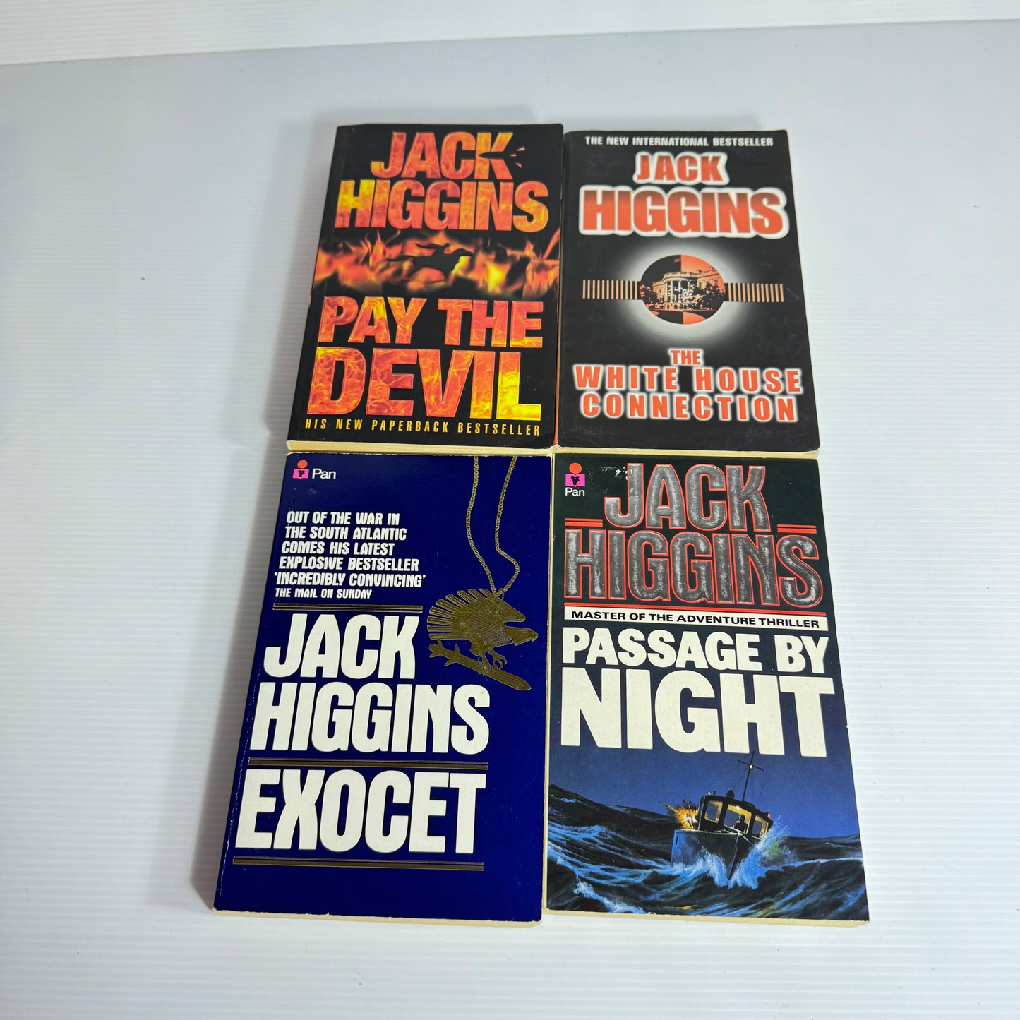 Jack Higgins Book Bundle x 4 : Pay the Devil, The White House Connection, Exocet, Passage By Night (3086)
