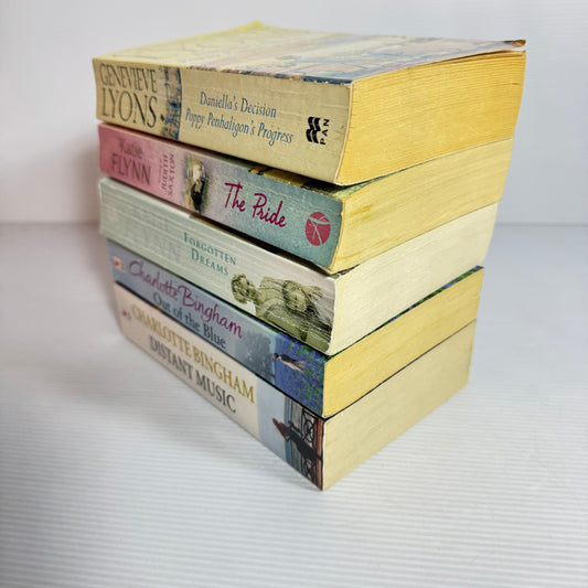 Romantic Bundle x 5 : Daniella's Decision Poppy Penhaligon's Progress, The Pride & Forgotten Dreams - Katie Flynn, Out of the Blue & Distant Music - Charlotte Bingham (3361)