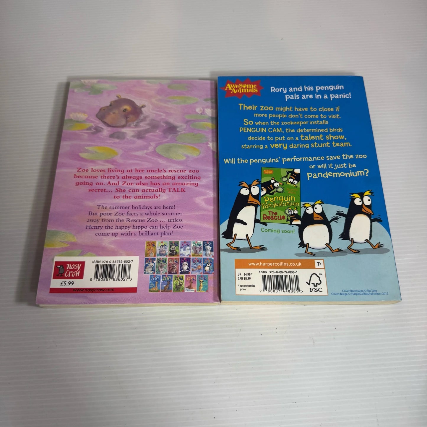 Children's Animal Book Bundle x 2 : Penguin Pandemonium : Little Birds Big Dreams - Jeanne Willis & The Happy Hippo - Amelia Cobb(2332)