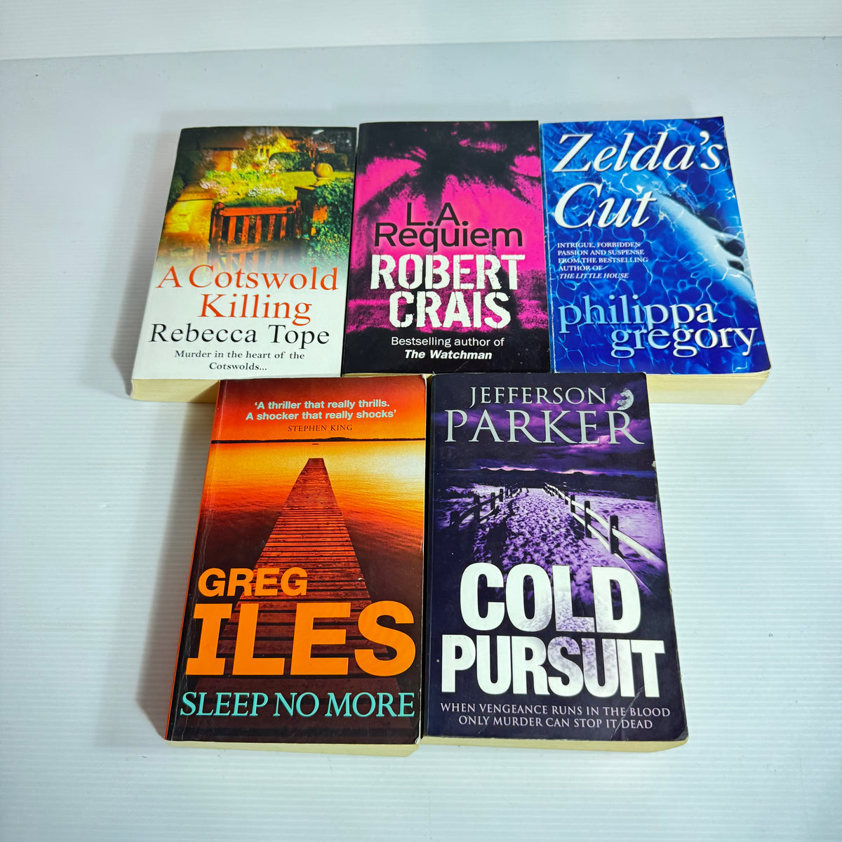 Thriller Crime Suspense Bundle x 5 : L.A. Requiem - Robert Crais, A Cotswold Killing - Rebecca Tope, Zelda's Cut - Philippa Gregory, Sleep No More - Greg Iles, Cold Pursuit - Jefferson Parker (3437)