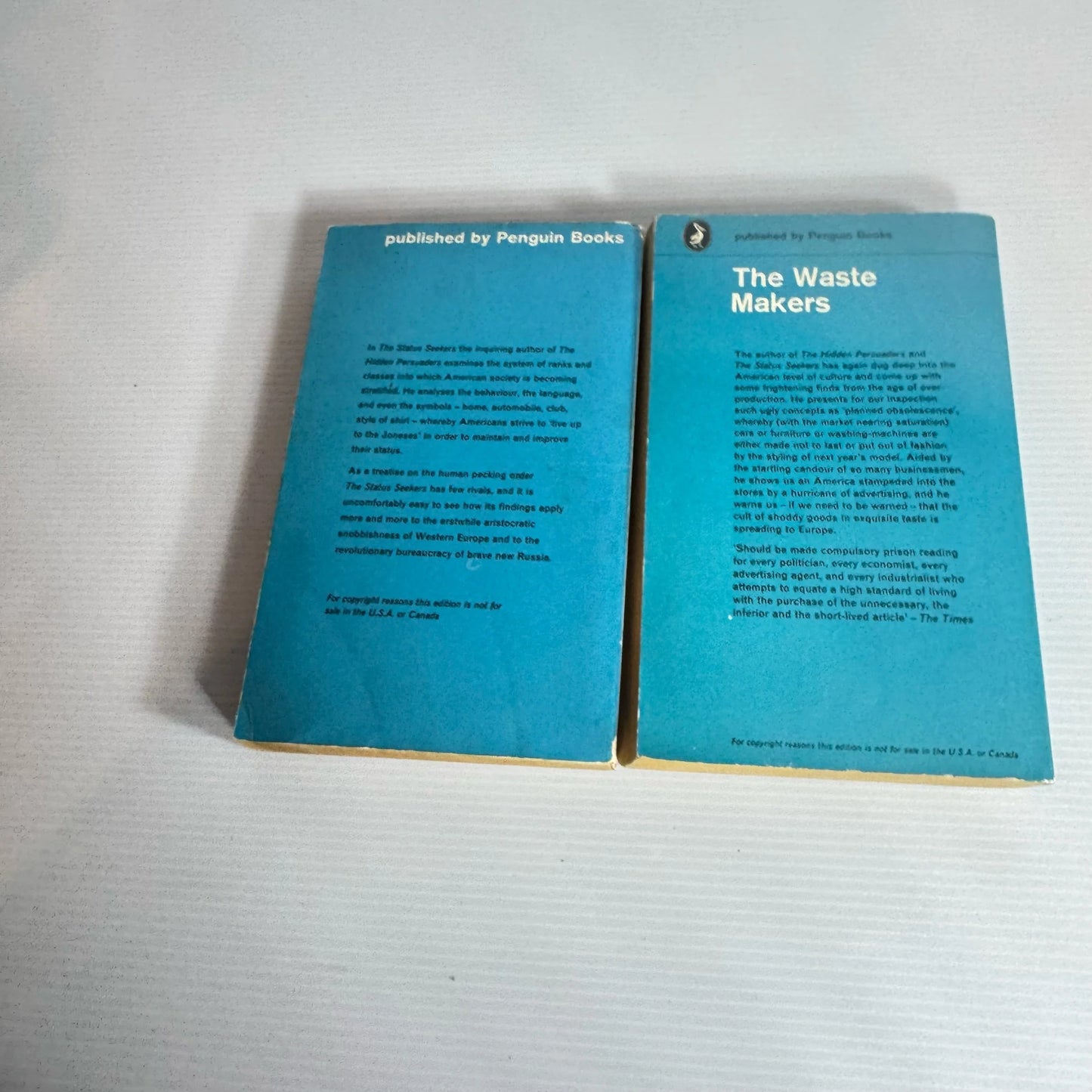 Vance Packard Pelican Book Bundle x 2 Books : The Waste Makers & The Status Seekers (Vintage 1961-63)(2197)