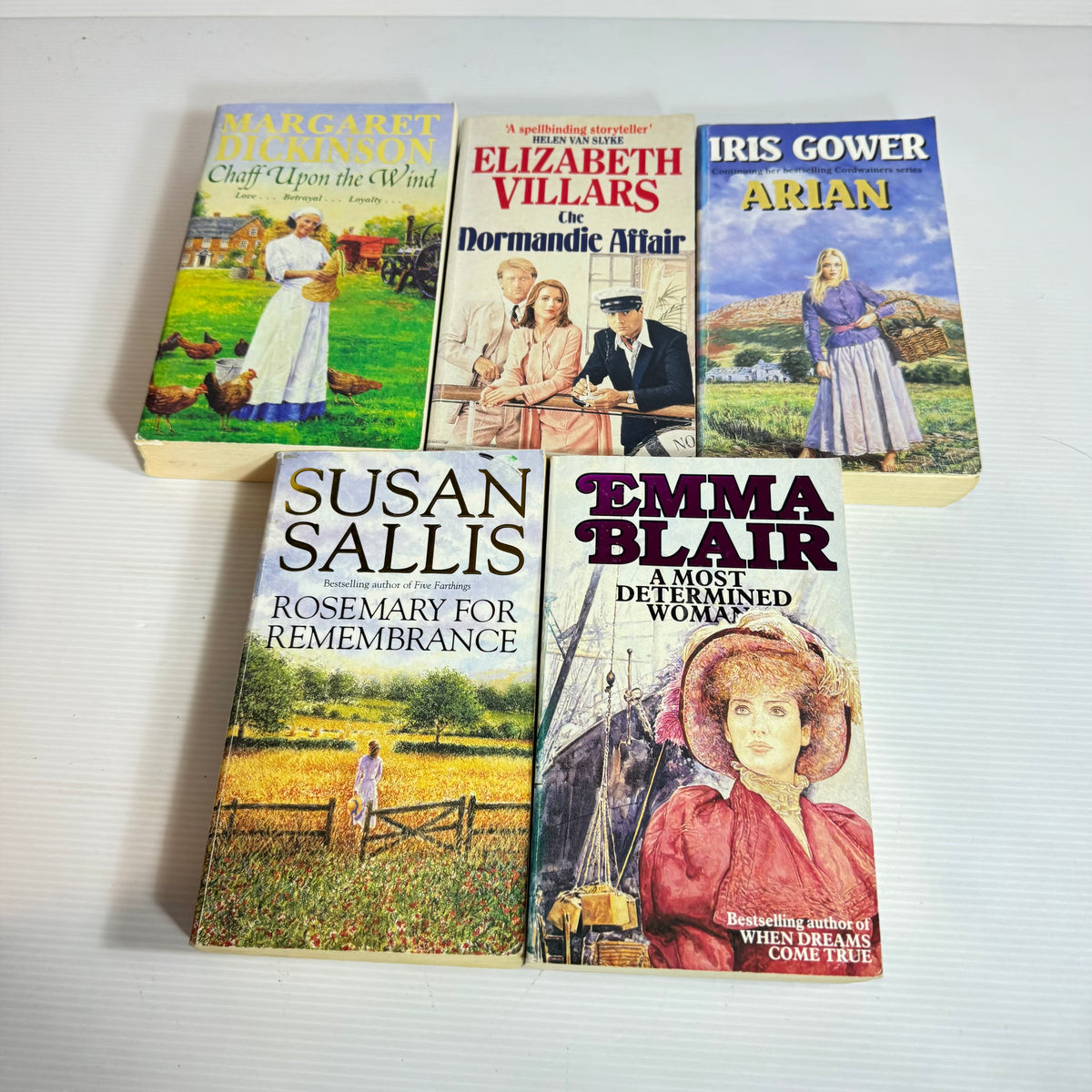 Romance Bundle x 5 : The Normandie Affair - Elizabeth Villars, Arian - Iris Gower, The Most Determined Woman - Emma Blair, Chaff Upon the Wind - Margaret Dickinson, Rosemary For Remembrance - Susan Sallis (3349)