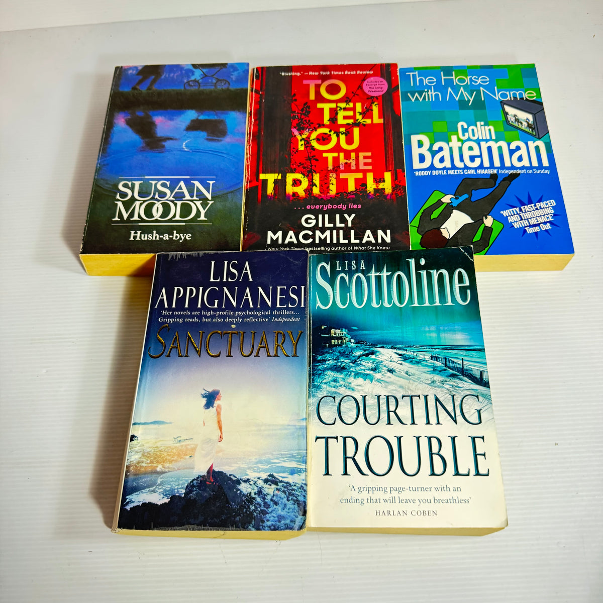 Crime Suspense Bundle x 5 : The Horse With My Name - Colin Bateman, To Tell You The Truth - Gilly MacMillan, Hush-a-Bye - Susan Moody, Courting Trouble - Lisa Scottoline, Sanctuary - Lisa Appignanesi (3439)