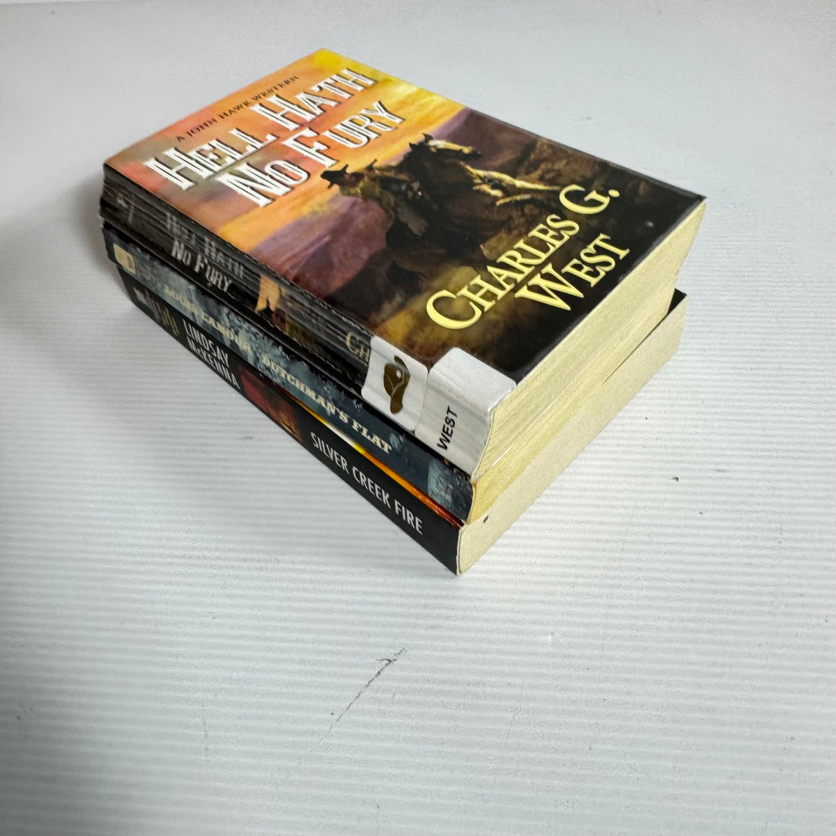 Western Action Bundle x 3 : Hell Hath No Fury - Charles G. West, Dutchman's Flat - Louis L'Amour, Silver Creek Fire - Lindsay McKenna (3391)