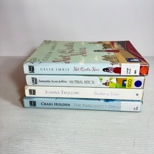 Large Print Romance Book Bundle x 4 : The Final Hitch, Not Quite Nice, Brother & Sister, The Narcissist's Daughter(2870)