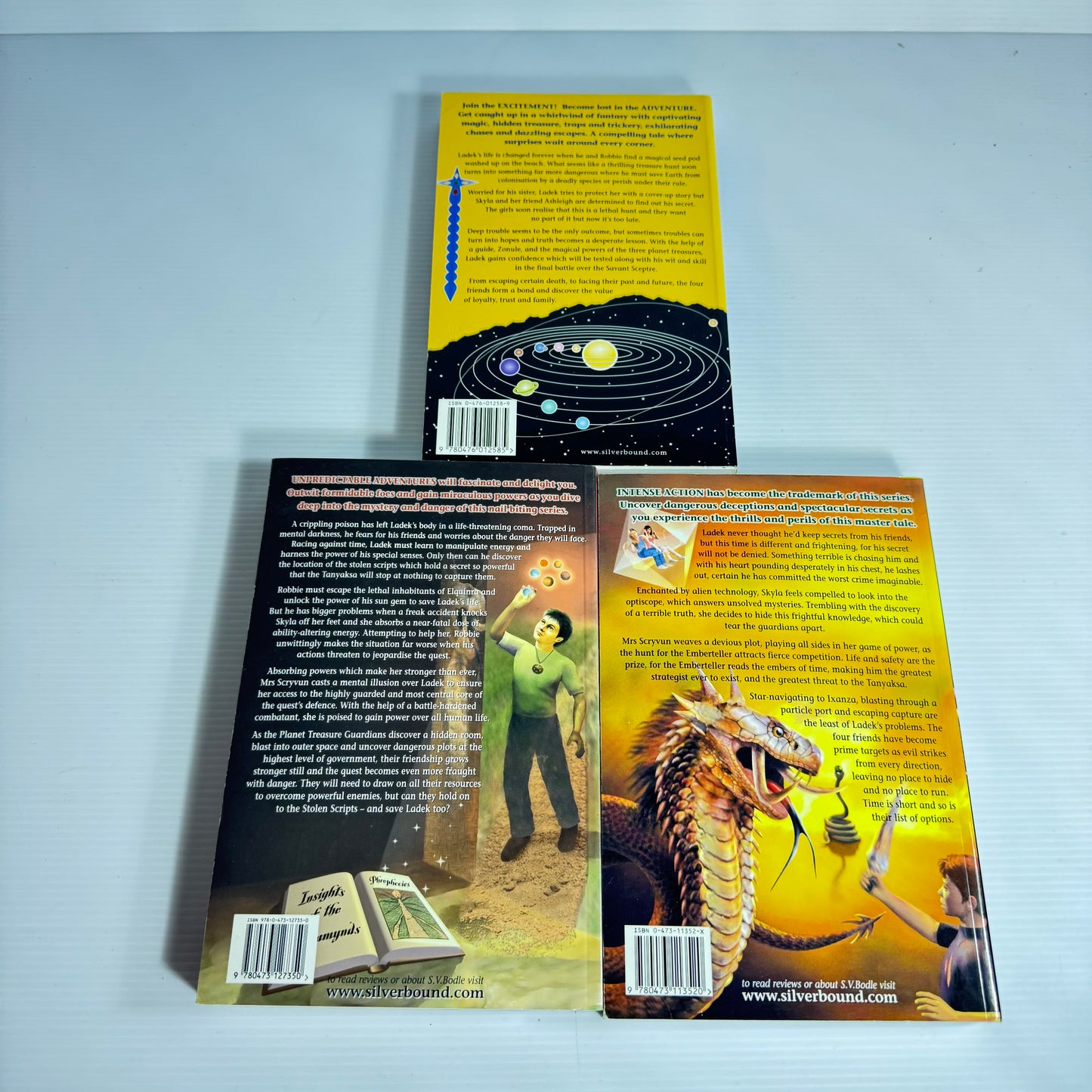 S.V. Bodle Planet Treasure Guardians Book Bundle x 3 : Battle for the Savant Sceptre, Hunt for the Emberteller, Secret of the Stolen Scripts (3106)