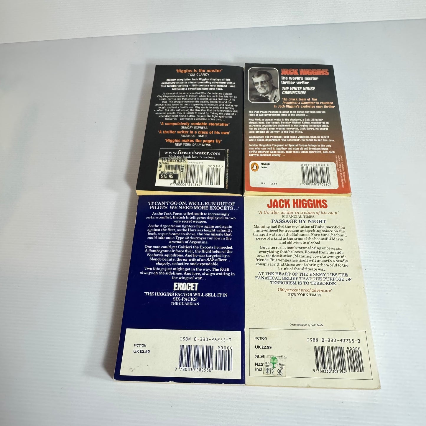 Jack Higgins Book Bundle x 4 : Pay the Devil, The White House Connection, Exocet, Passage By Night (3086)