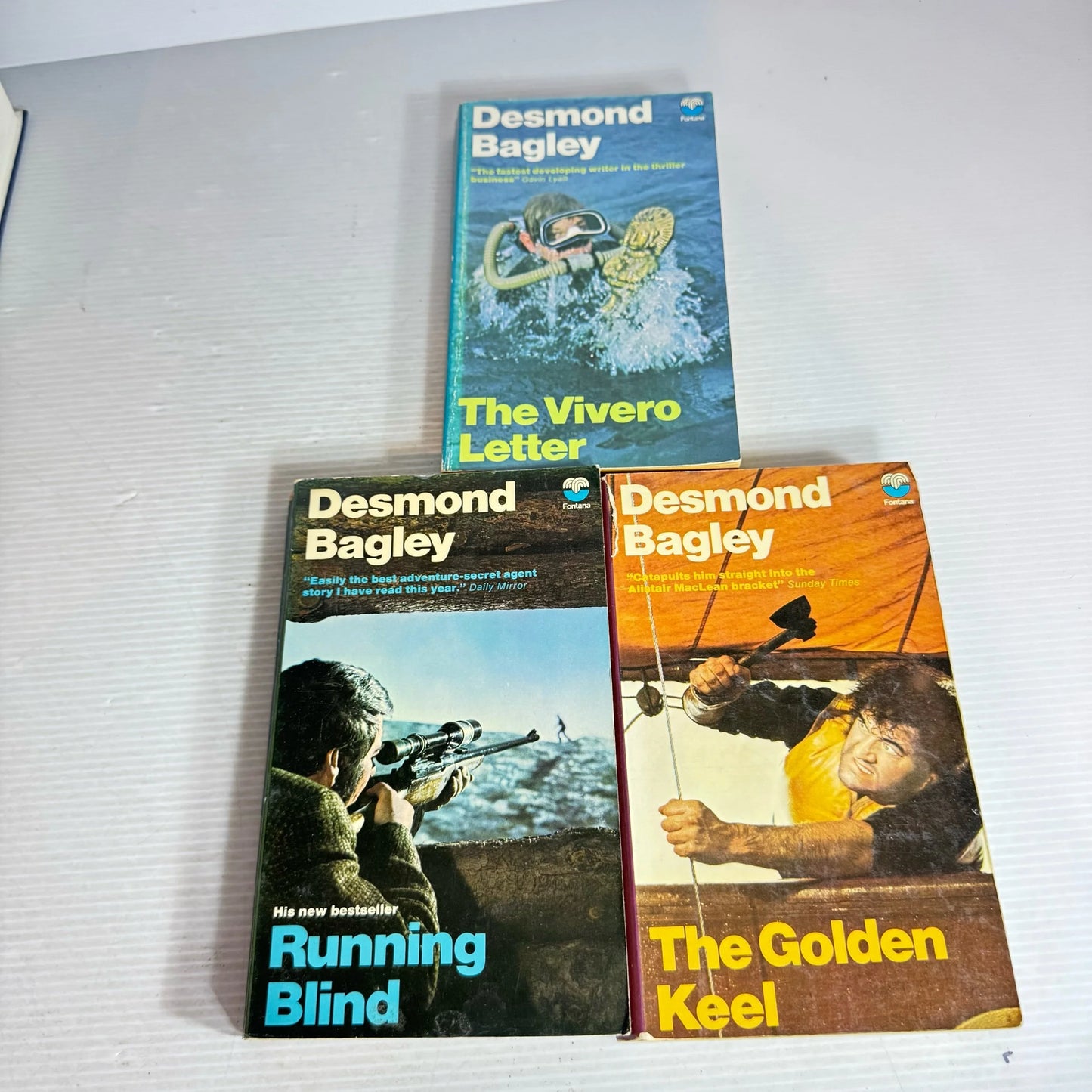 Desmond Bagley Book Bundle x 4 Books 5 x Stories : The Vivero Letter, The Golden Keel, Running Blind, Juggernaut & High Citadel (2002)