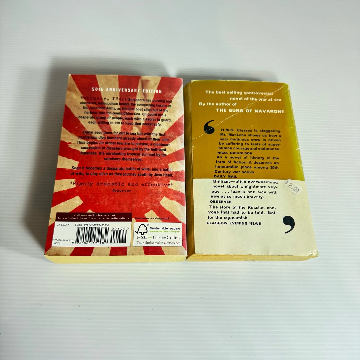 Alistair MacLean Book Bundle x 2 Books : H.M.S Ulysses (1969) & South By Java Head (2008) (2216)