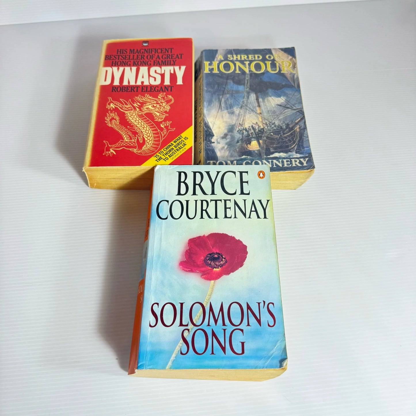 Historical Book Bundle x 3 Books : A Shred of Honour - Tom Connery, Dynasty - Robert Elegant, Solomon's Song - Bryce Courtenay (2247)