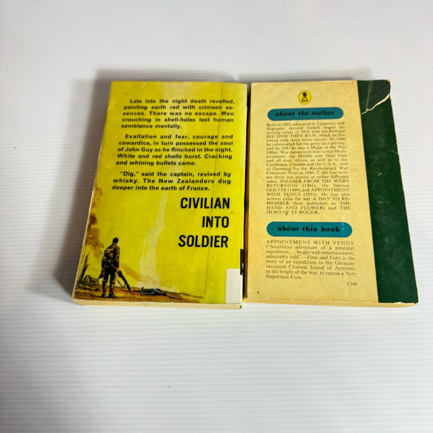Vintage War Themed Book Bundle x 2 Books : Appointment with Venus (1957) & Civilian Into Soldier - John A. Lee (1963) (2237)