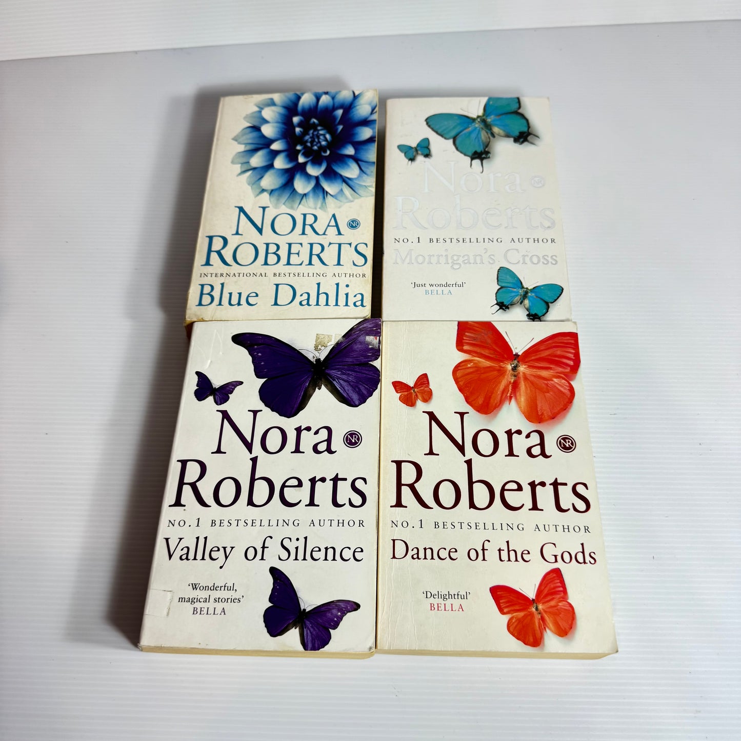 Nora Roberts Book Bundle x 4 : Blue Dahlia, Morrigan's Cross, Valley of Silence, Dance of the Gods (3094)