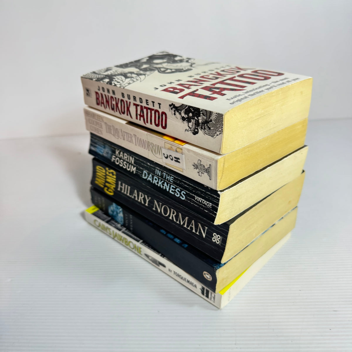 Crime Mystery Bundle x 6 : The Day After Tomorrow - Sharleen Cooper Cohen, Bangkok Tattoo - John Burdett, In The Darkness - Karin Fossum, Cain's Jaw Bone - Torquenmada, The Safe House - Nicci French, Mind Games - Hilary Norman (3414)