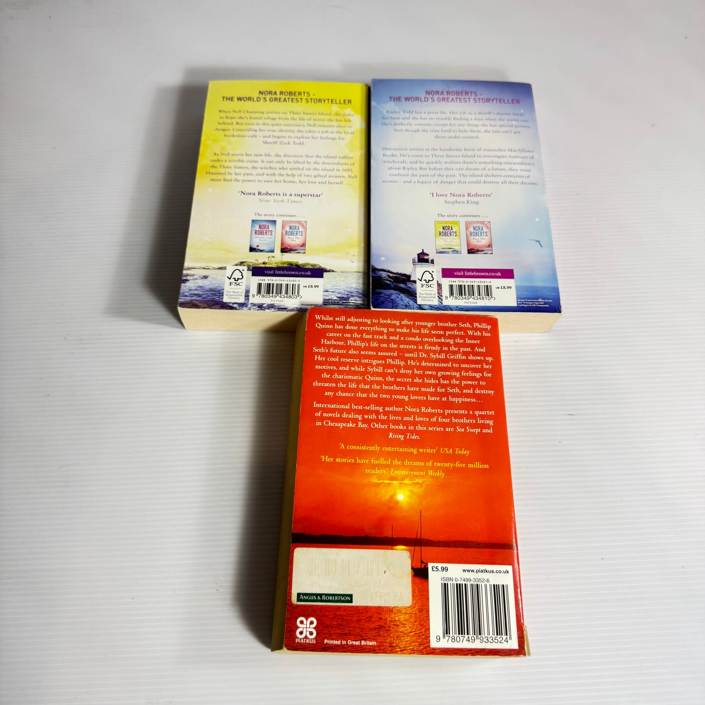 Nora Roberts Book Bundle x 3 : Inner Harbour, Dance Upon The Air, Heaven and Earth (3154)