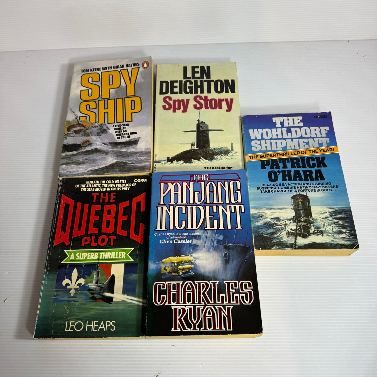 Naval Action Thriller Bundle x 5 : Spy Story - Len Delighton, Spy Ship - Tom Keene with Brian Haynes, The Wohldorf Shipment - Patrick O'Hara, The Pan Jang Incident - Charles Ryan, The Quebec Plot - Leo Heaps (3343)