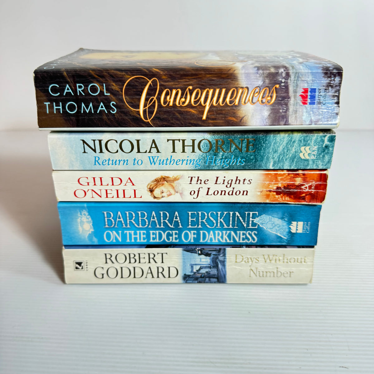 Historical Romance Bundle x 5 : Consequences - Carol Thomas, The Lights of London, Return to Wuthering Heights - Nicola Thorne, On The Edge of Darkness - Barbara Erskine, Days Without Number - Robert Goddard (3369)
