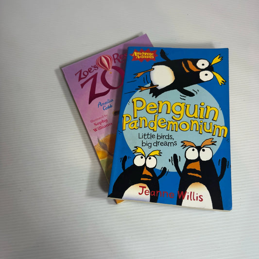 Children's Animal Book Bundle x 2 : Penguin Pandemonium : Little Birds Big Dreams - Jeanne Willis & The Happy Hippo - Amelia Cobb(2332)