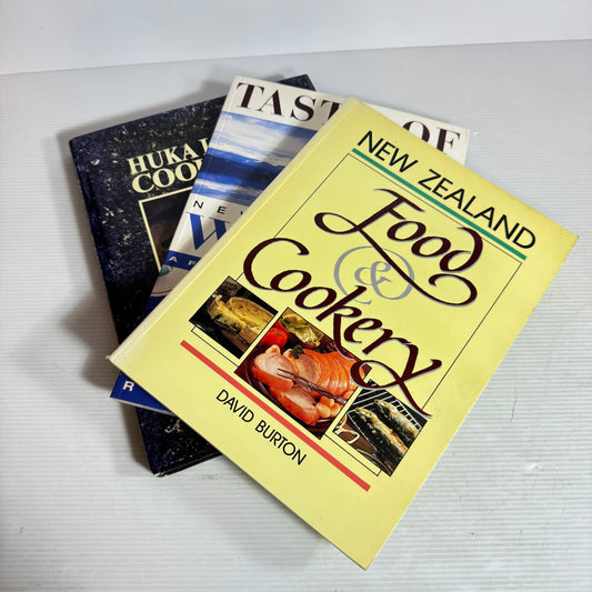 New Zealand Large Cookbook Bundle x 3 : Taste of New Zealand : Winter - Robyn Martin, New Zealand Food & Cookery - David Burton, Huka Lodge's Cookbook (2933)
