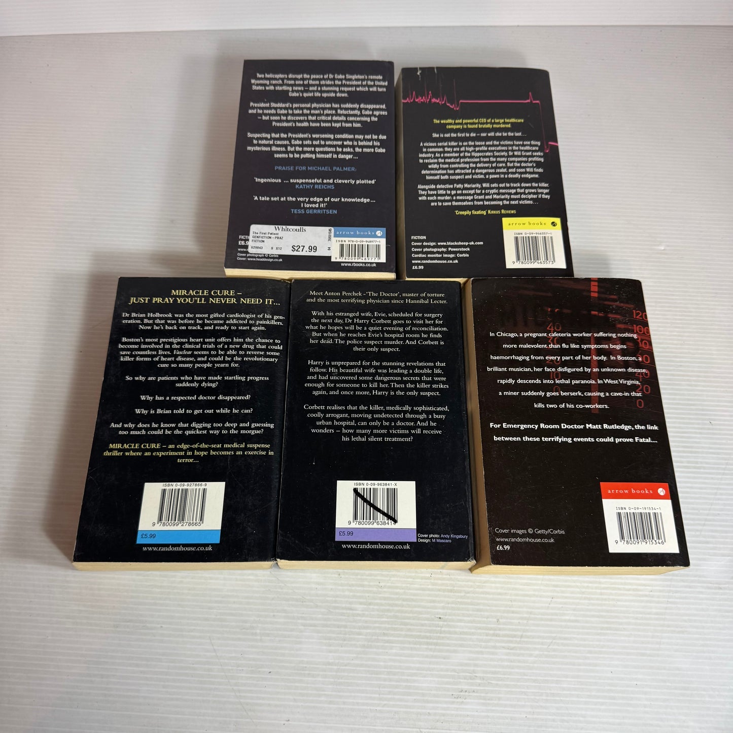 Michael Palmer Book Bundle x 5 : The First Patient, The Society, Miracle Cure, Silent Treatment, Fatal (2977)