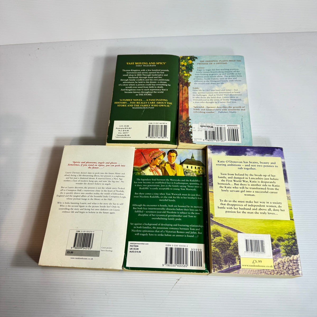 Historic Romance Bundle x 5 : Years - LaVyrle Spencer, The Store - Michael Pearson, The Language of Nightingales - Sue Frost, The Warwyks of Easthapton - Rosalind Laker, Tomorrow's Rainbow - Sara Hylton (3348)