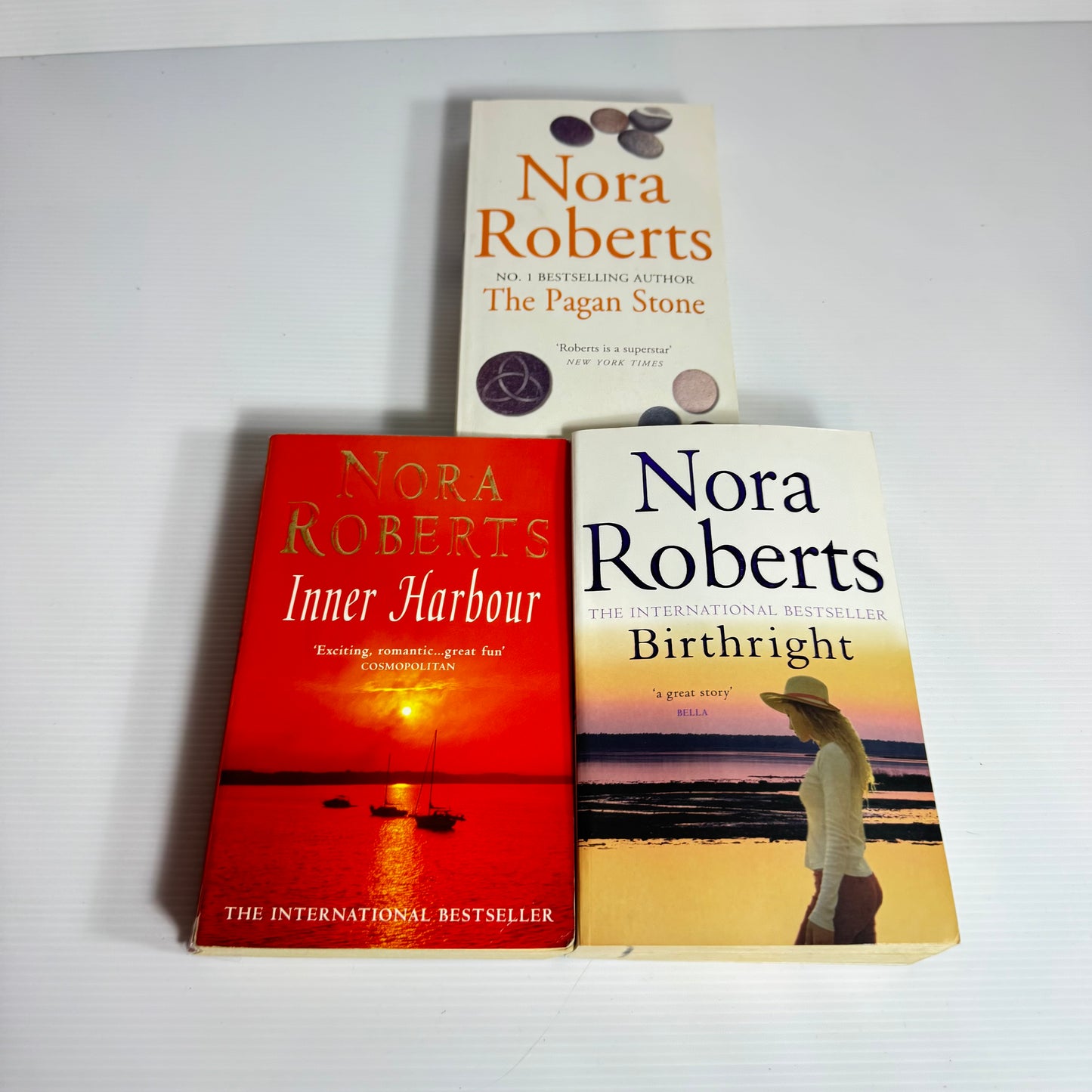 Nora Roberts Small Paperback Book Bundle x 3 : The Pagan stone, Inner Harbour, Birthright (3093)