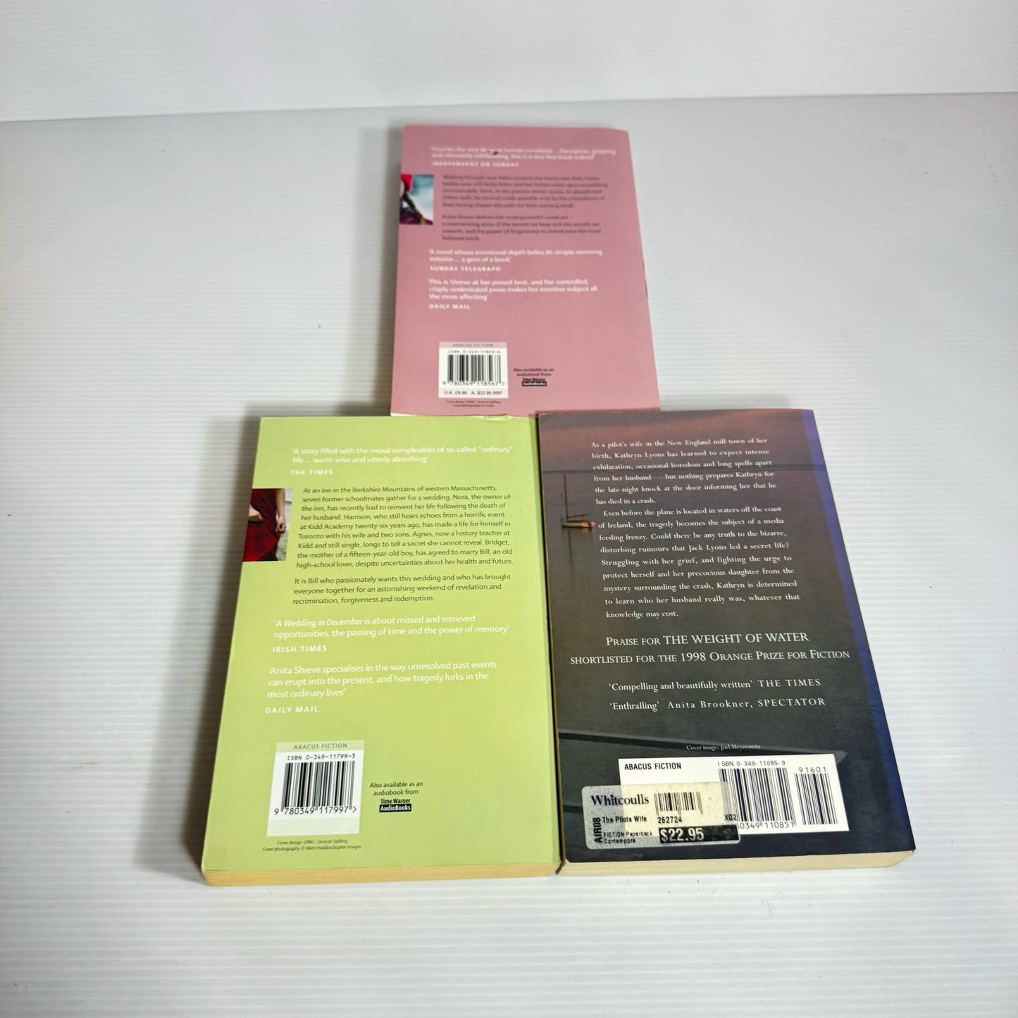 Anita Shreve Book Bundle x 3 : Light On Snow, A Wedding in December, The Pilot's Wife (2304)