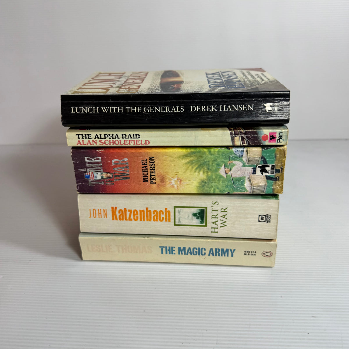 Action Adventure Bundle x 5 : Lunch With The Generals - Derek Hansen, The Alpha Raid - Alan Scholefield, A Time of War - Michael Peterson, The Magic Army - Leslie Thomas, Hart's War - John Katzenbach (3347)